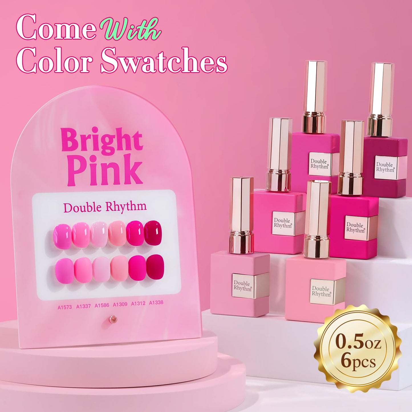 Double Rhythm 6 Pcs 15 ML Gel Polish Set Same Color Same Bottle Soak Off Gel Polish Kit Nail Art Manicure Salon DIY at Home for Women (Bright Neon Light Pink Purple-T6-13)