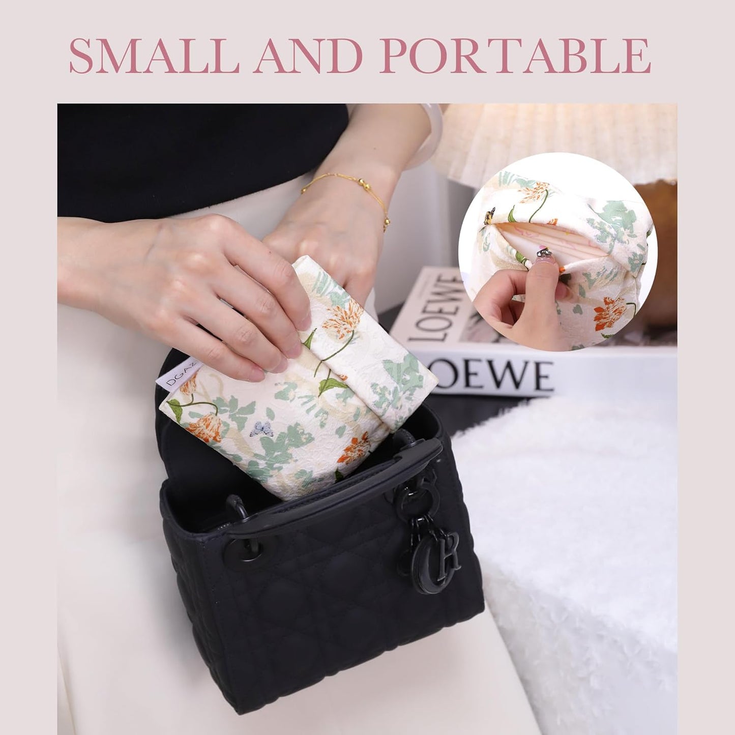 DGAZ Sanitary Napkin Storage Bag, Period Bag for Teen Aged Girls, Portable Period Bag for Panty Liners/Menstrual Cup/Small Tampons，Mini Makeup Bag for Purse(Orchid Grass)