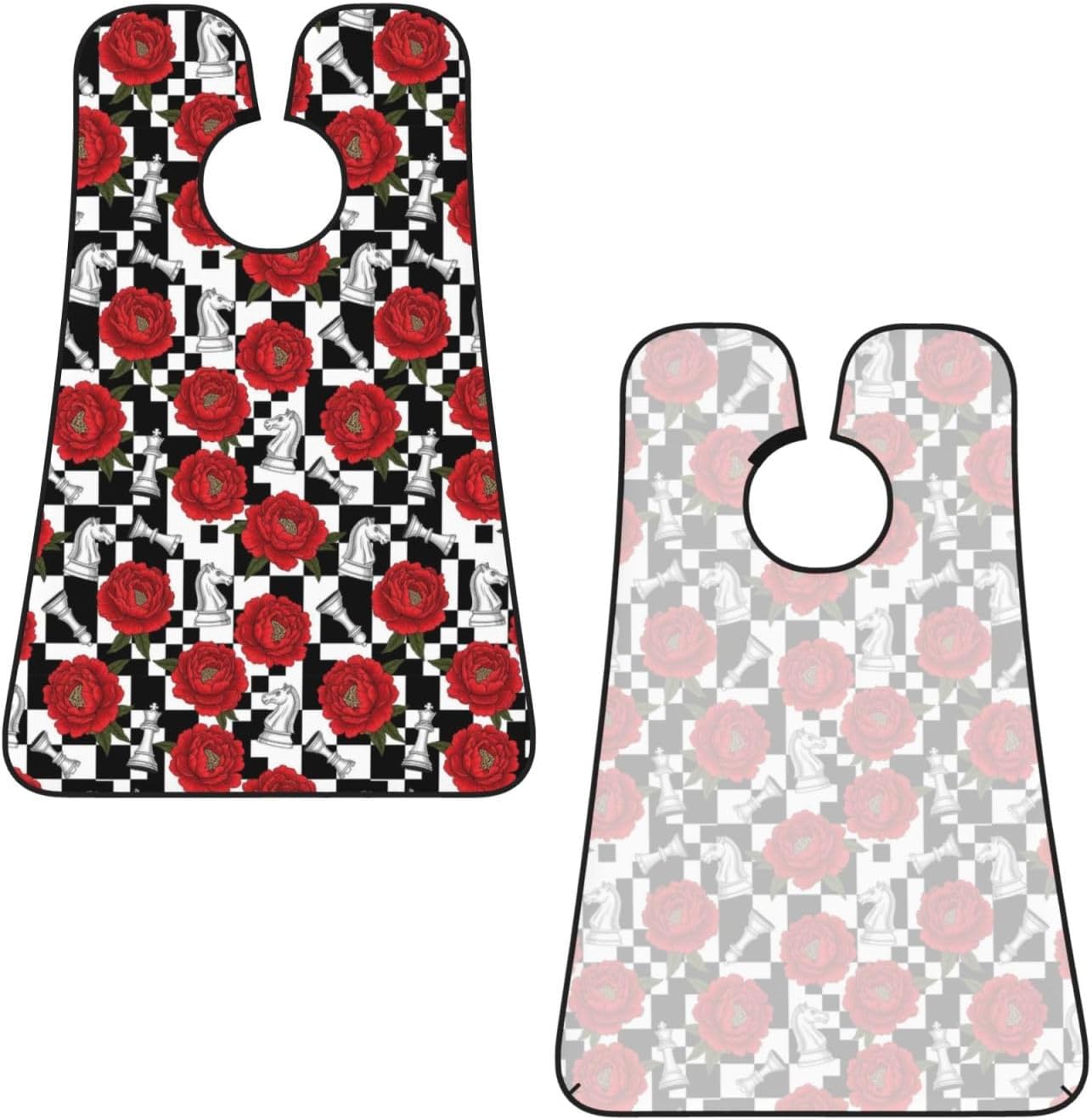 Beard Hair Catcher for Men, Waterproof Shaving Bib Apron Non-Stick, Trimming Tool for Dad Husband, Red Peony Flowers Black White Chess Checkered Horse Floral Shave Bib