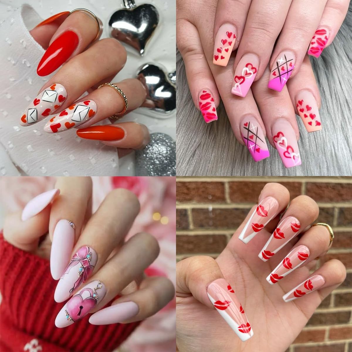 12 Sheets Valentine's Day Nail Art Stickers 3D Colorful Heart Nail Supplies Flaming Red Lips Love Angel Nail Art Design Valentines Nail Stickers Romantic Cupid Lover Nail Decals for Women Manicure