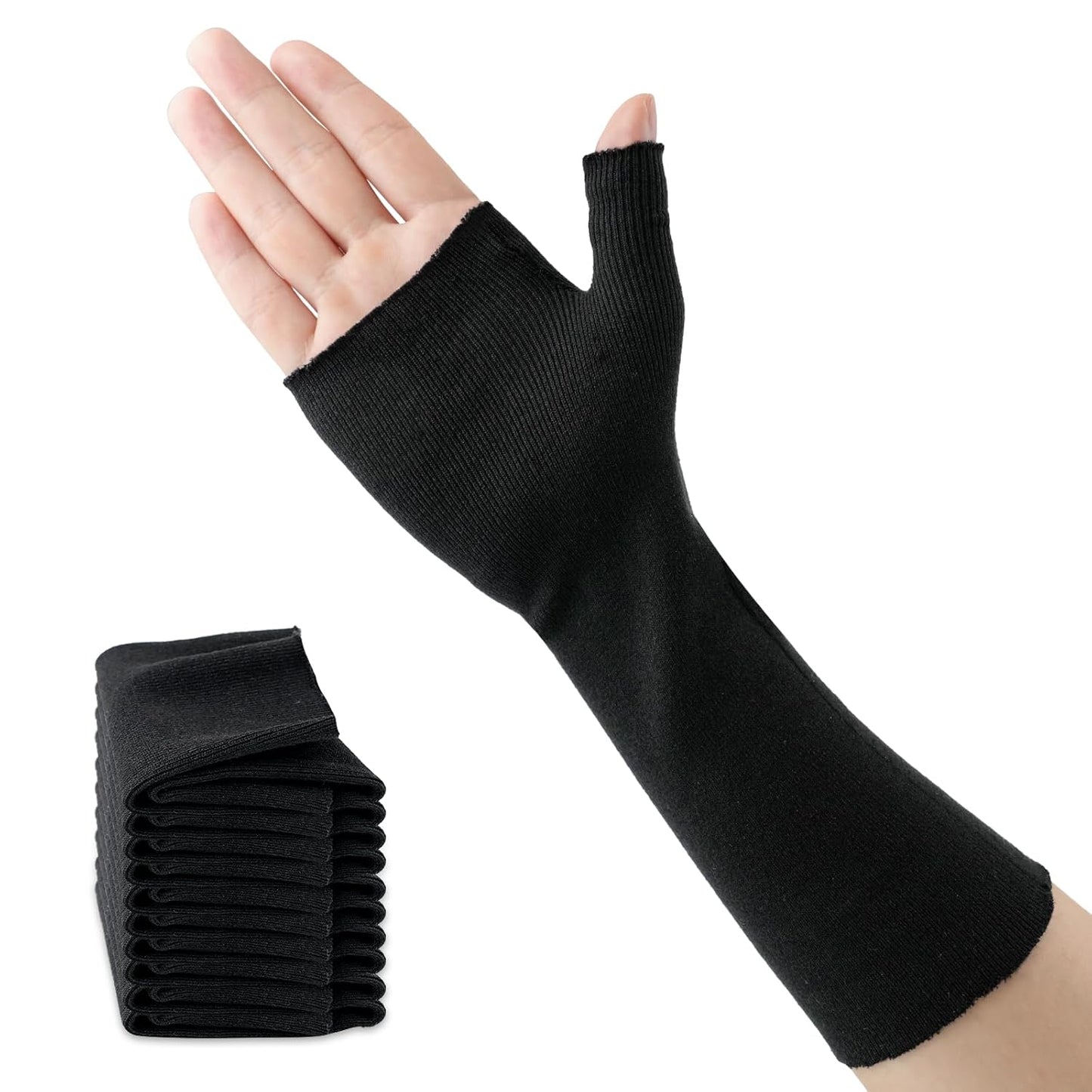 Velpeau Hand Socks for Splint (Pack of 10), Elastic Cotton Stockinette Tubing for Arm, Wrist Brace with Thumb Spica Liner, Gauze Sleeve, Under Cast Wrap, Arm Cover for Men and Women (Black, Firm Version, L)