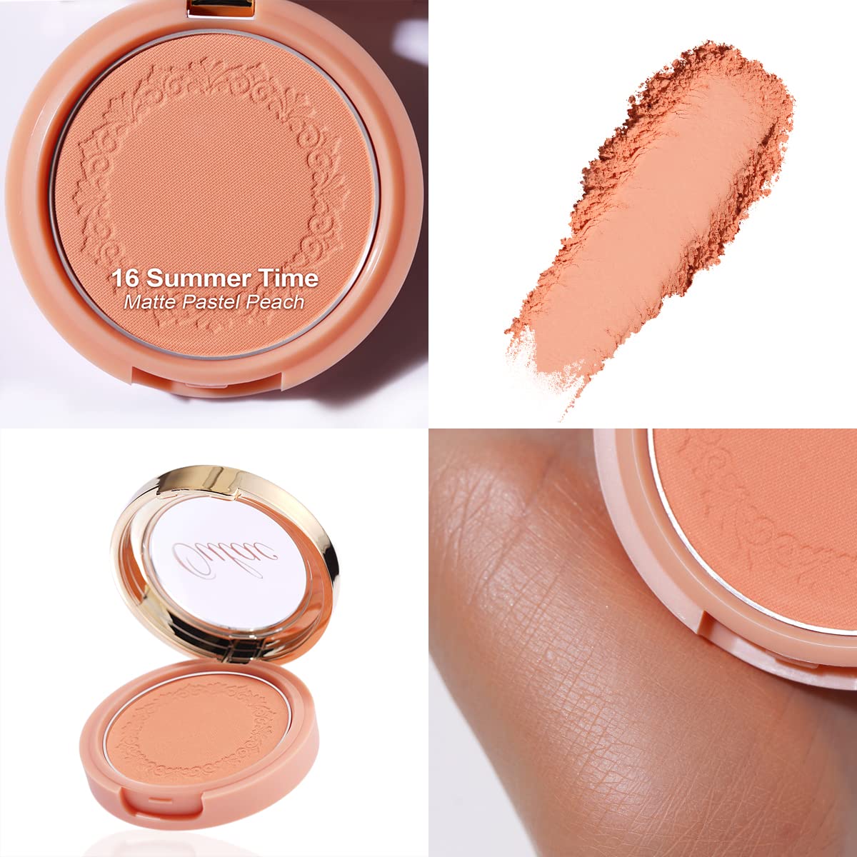 Oulac Peach Blush Makeup Fair Skin| Pigmented Powery Blush Korean Style| Natural Radiant Look| Blendable & Buildable blush Light Skin| Vegan Cruelty-Free| 4.8g 16 Summer Time