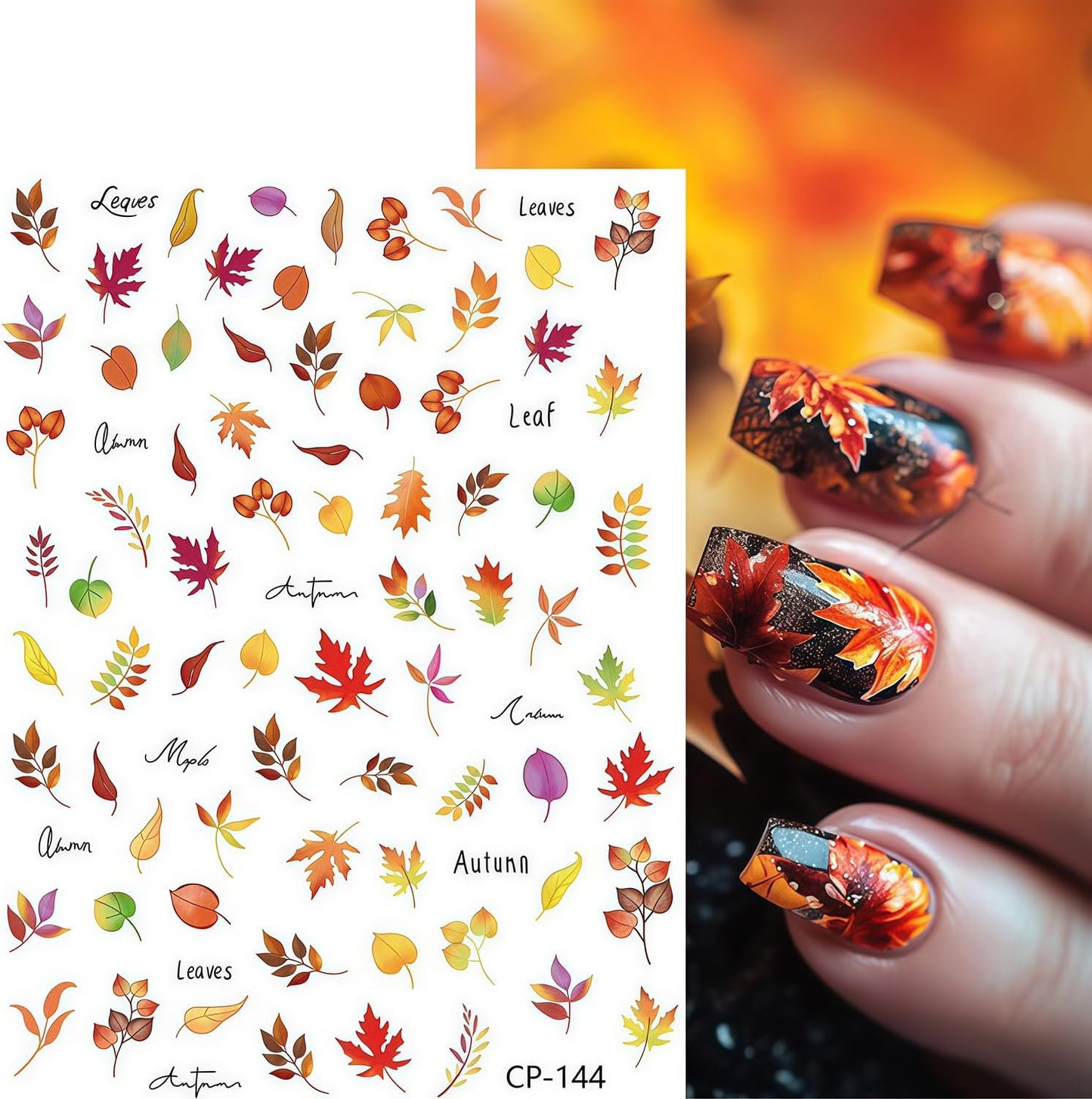 Autumn Nail Art Stickers Fall Maple Leaves Nail Stickers 3D Self-Adhesive Autumn Leaves Nail Sticker Leaf Nails Decals for Women Acrylic Nails Maple Leaf Thanksgiving Holiday Decorations