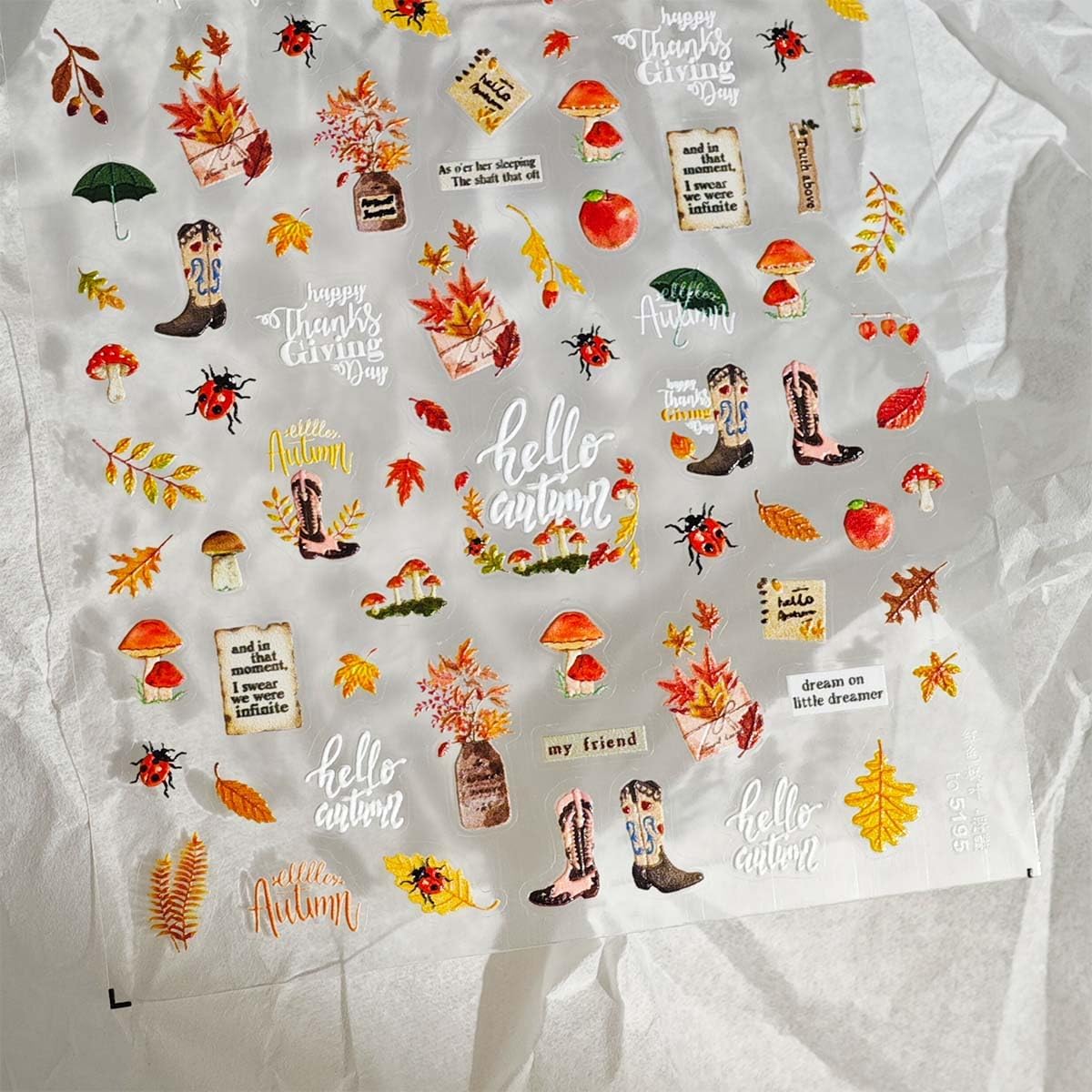 1Sheet Autumn Nail Art Stickers 5D Embossed Fall Nail Decals Maple Leaf Nail Stickers 3D self-Adhesive Thanksgiving Day Nail Accessories for Women Manicure Supplies Decoration