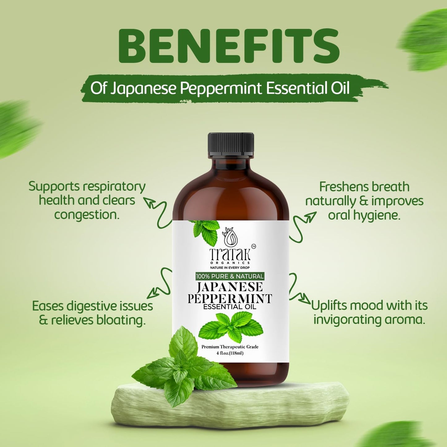 Peppermint Essential Oil 4 Fl Oz - 100% Pure and Natural Oil with Premium Glass Dropper, Premium Therapeutic Grade Essential Oil for Diffuser, Cleaning, Hair Care and Aromatherapy