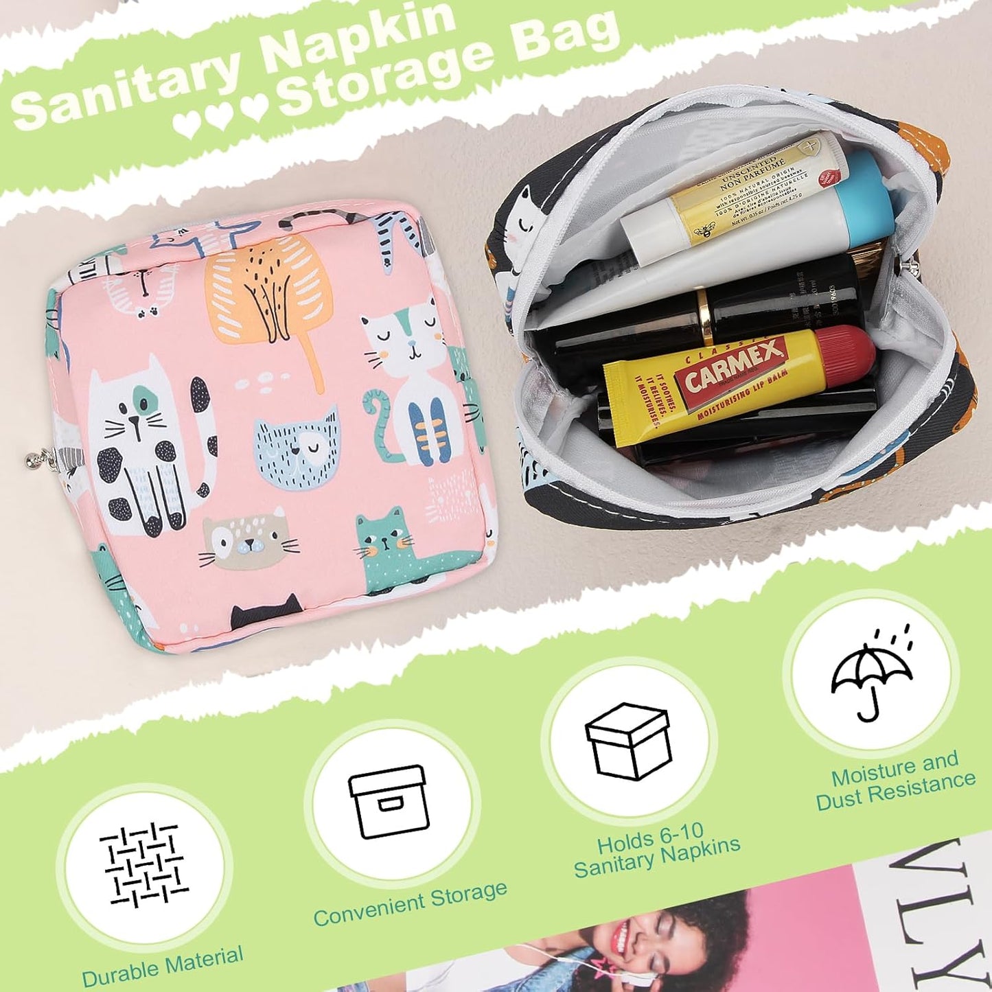 Desing Wish Sanitary Pad Storage Bag Portable Period Bag for Teen Pads/Sanitary Napkins/Small Tampons, Sanitary Napkin Storage Bag First Period Gifts for Teen Girls (Small Orchid)
