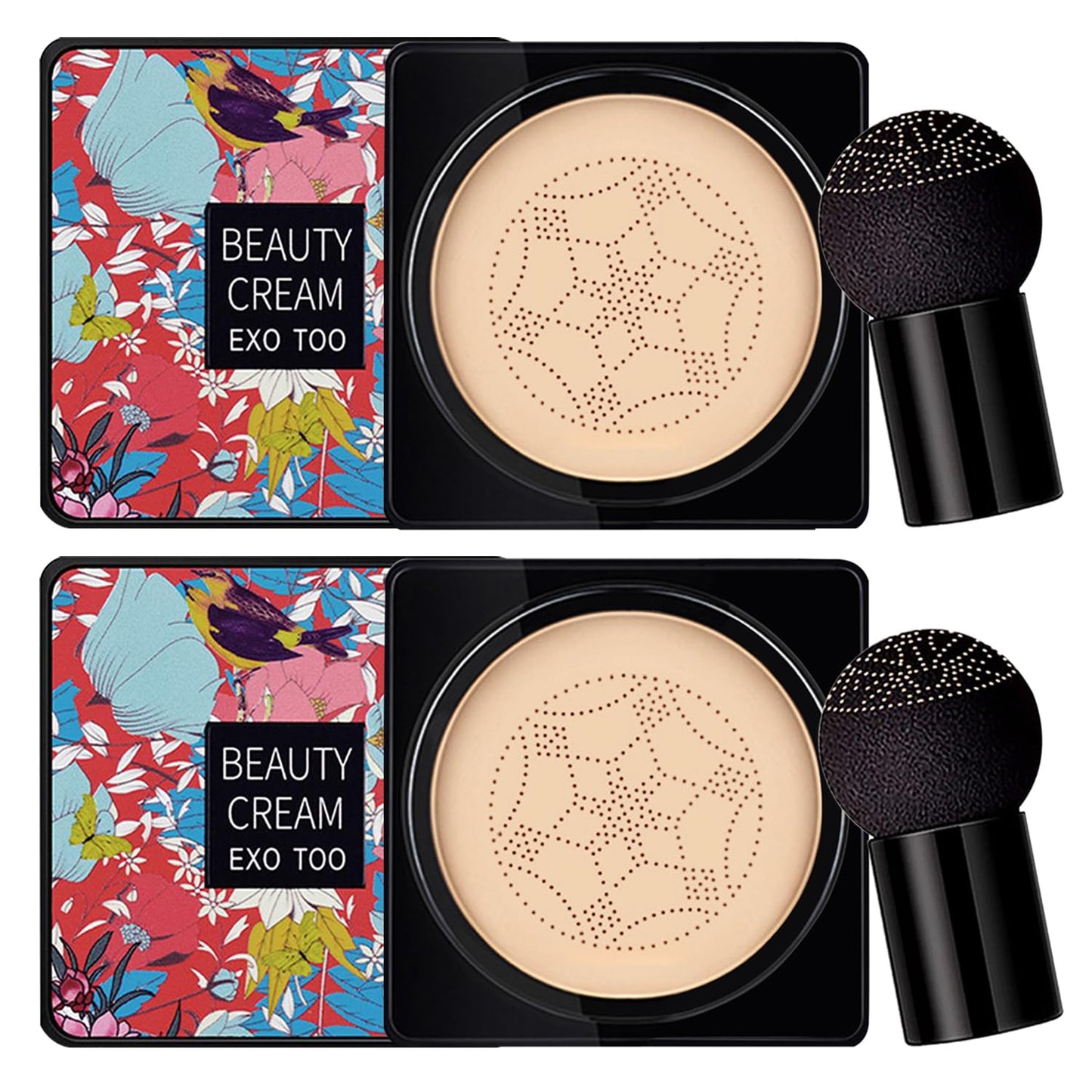 NUIBO 2PCS Air Cushion CC Cream Mushroom Head, Moisturizing Concealer Makeup Base, Primer Liquid Foundation Long Lasting with Two Mushroom Makeup Sponges【2 X Ivory】