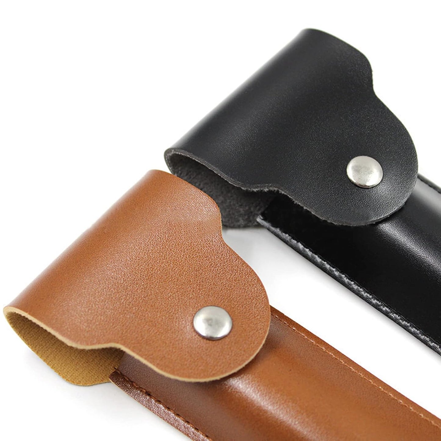 2PCS LinMei Razor Protective Travel Cover for Straight, Shavette and Barber Razors Shaving Pouch Holder (Brown, Black)