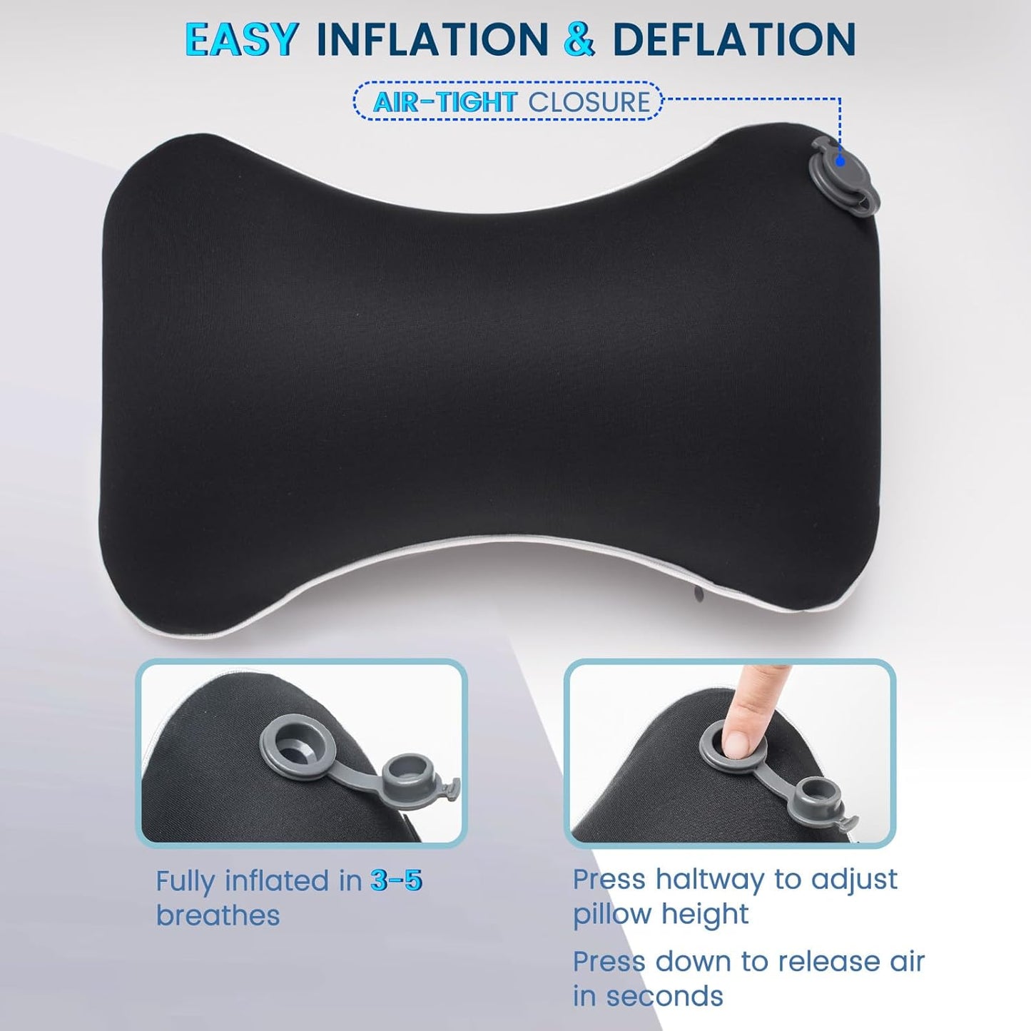 Inflatable Car Neck Pillow, Soft Headrest Inflatable Car Pillow for Driving Seat with Adjustable Strap, Comfortable Ergonomic Design Neck Support and Breathable Washable Cover
