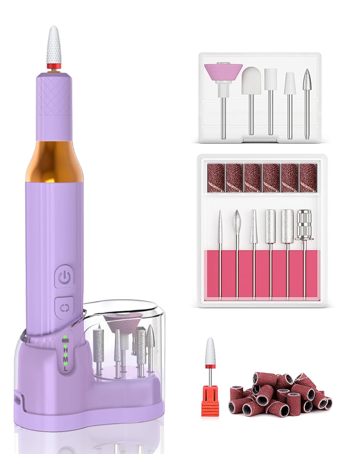 Nail Drill,Cordless Electric Files for Gel Nails E-File Manicure Kit Women Rechargeable Cordless Drill para Uñas Profesional Machine Grinder Acrylic Purple