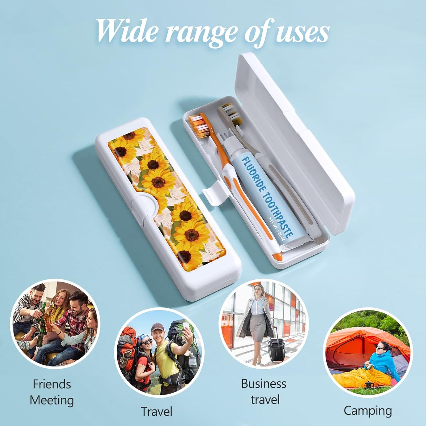 Toothbrush Travel Case - Colorful Pattern, Holder and Covers for Toothbrushes, Includes Tongue Scraper Case