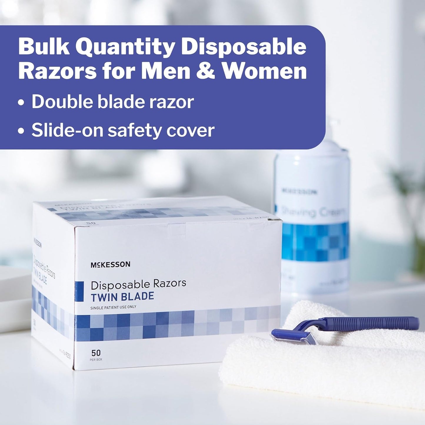 McKesson Disposable Razors [100 Count] – Twin Blade Bulk Shaving Razors for Men & Women, Stainless Steel, Blue, Single-Use for Medical Clinics, Tattoo, Travel, Camping & Salon Care