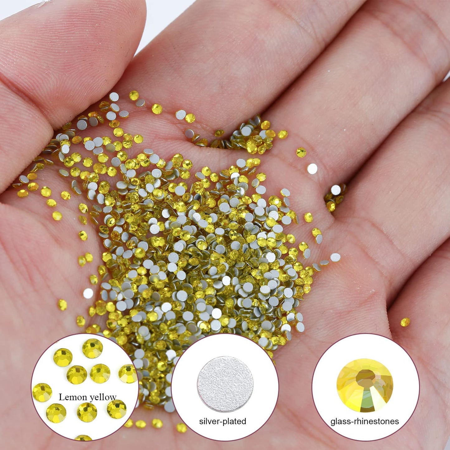 3000Pcs Lemon Yellow Crystal Rhinestones,Glass Flatback Rhinestones Mini Gemstones for Nail Face Makeup Art Crafts Clothes Decoration -(SS8,2.4mm,Lemon Yellow)