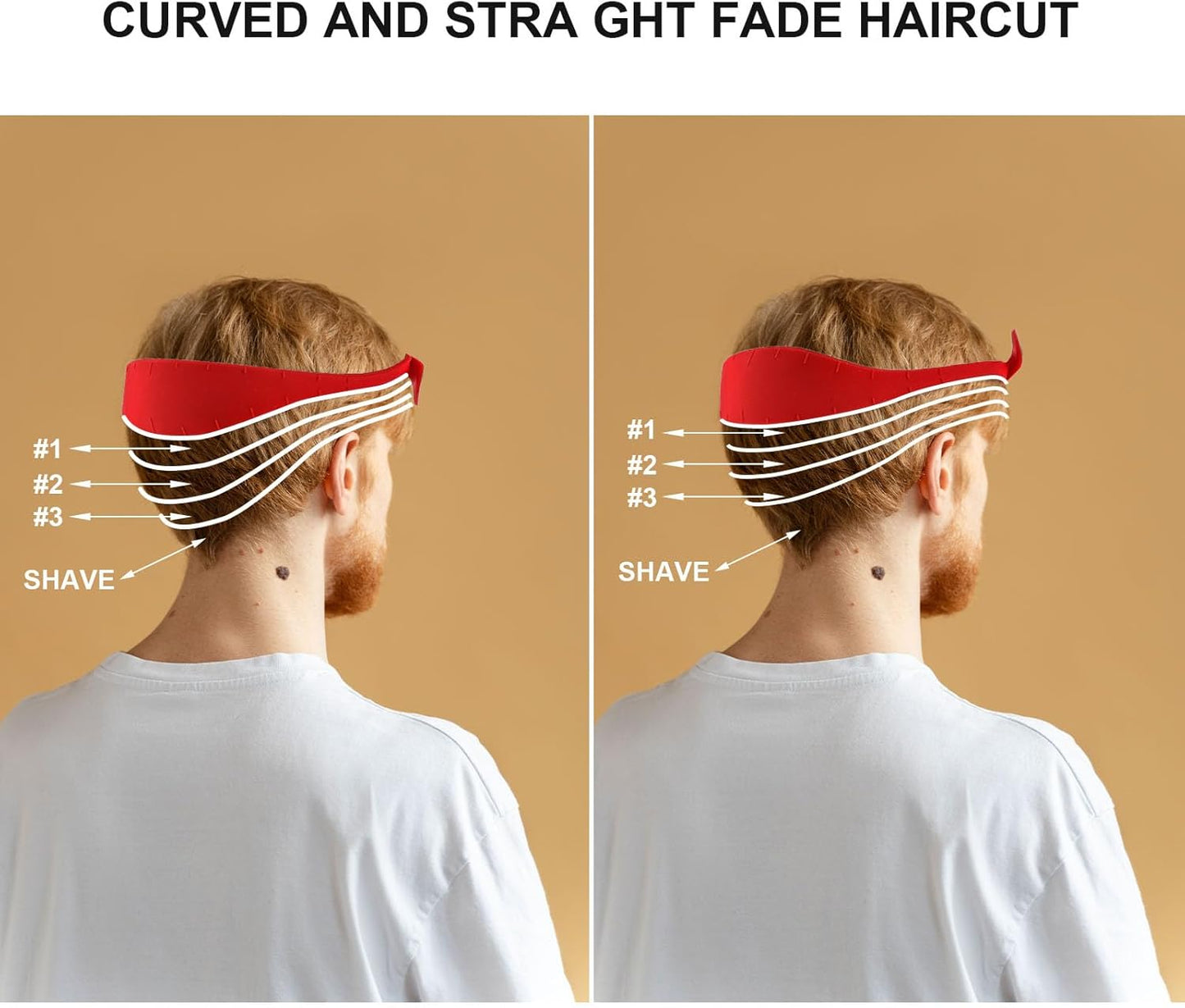 Neckline Shaving Template and Hair Trimming Guide, Silicone Curved Haircut Band for DIY Haircutting Creating Clean Straight Neck Hairline, Fade and Taper Guide for Hair Clippers (Red)