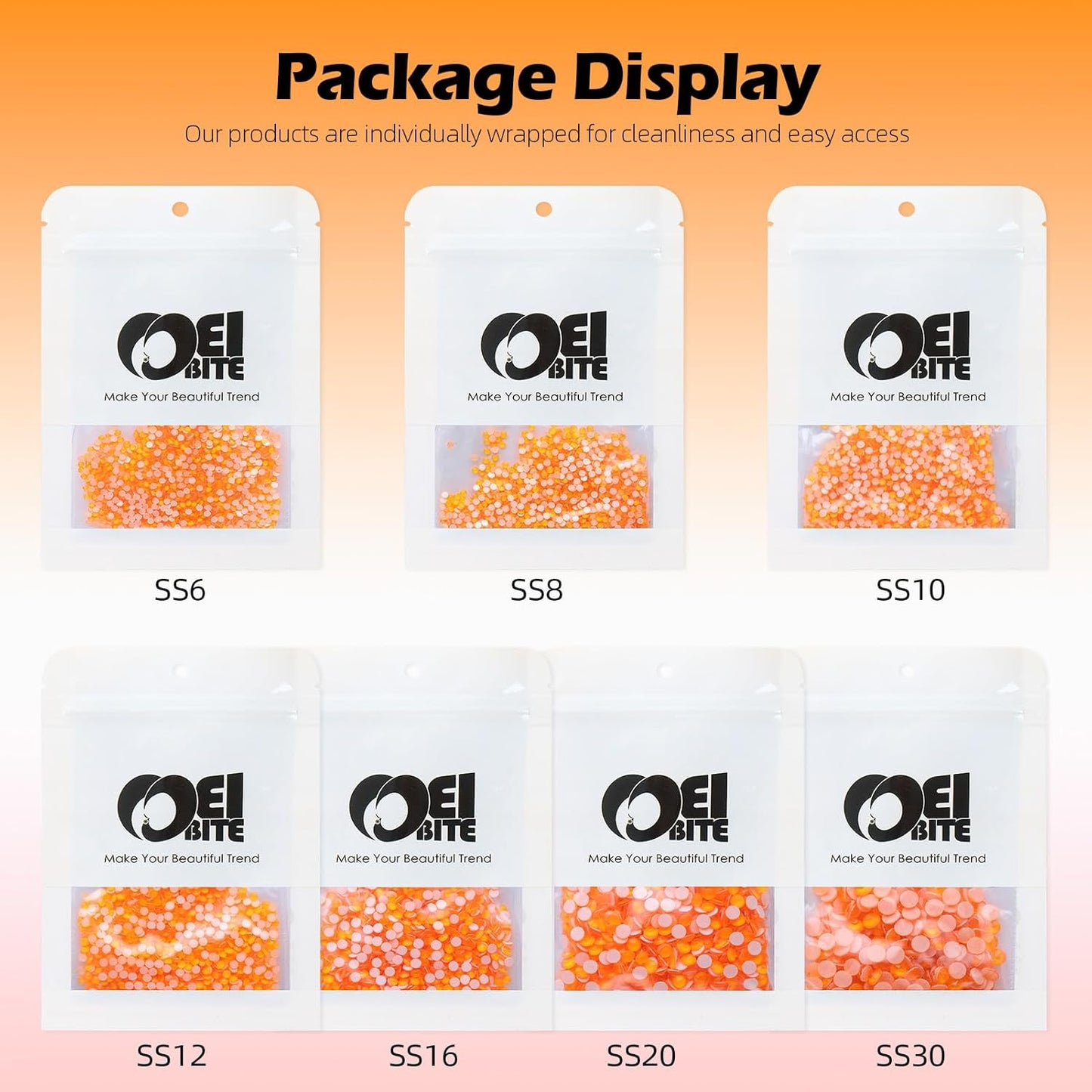 Neon Orange Flatback Rhinestones, Glass Rhinestones for Nail Art and Craft, Glue Fix, Loose Crystal Gemstones(Neon Orange, SS8, 1440pcs, 2.3-2.5mm)