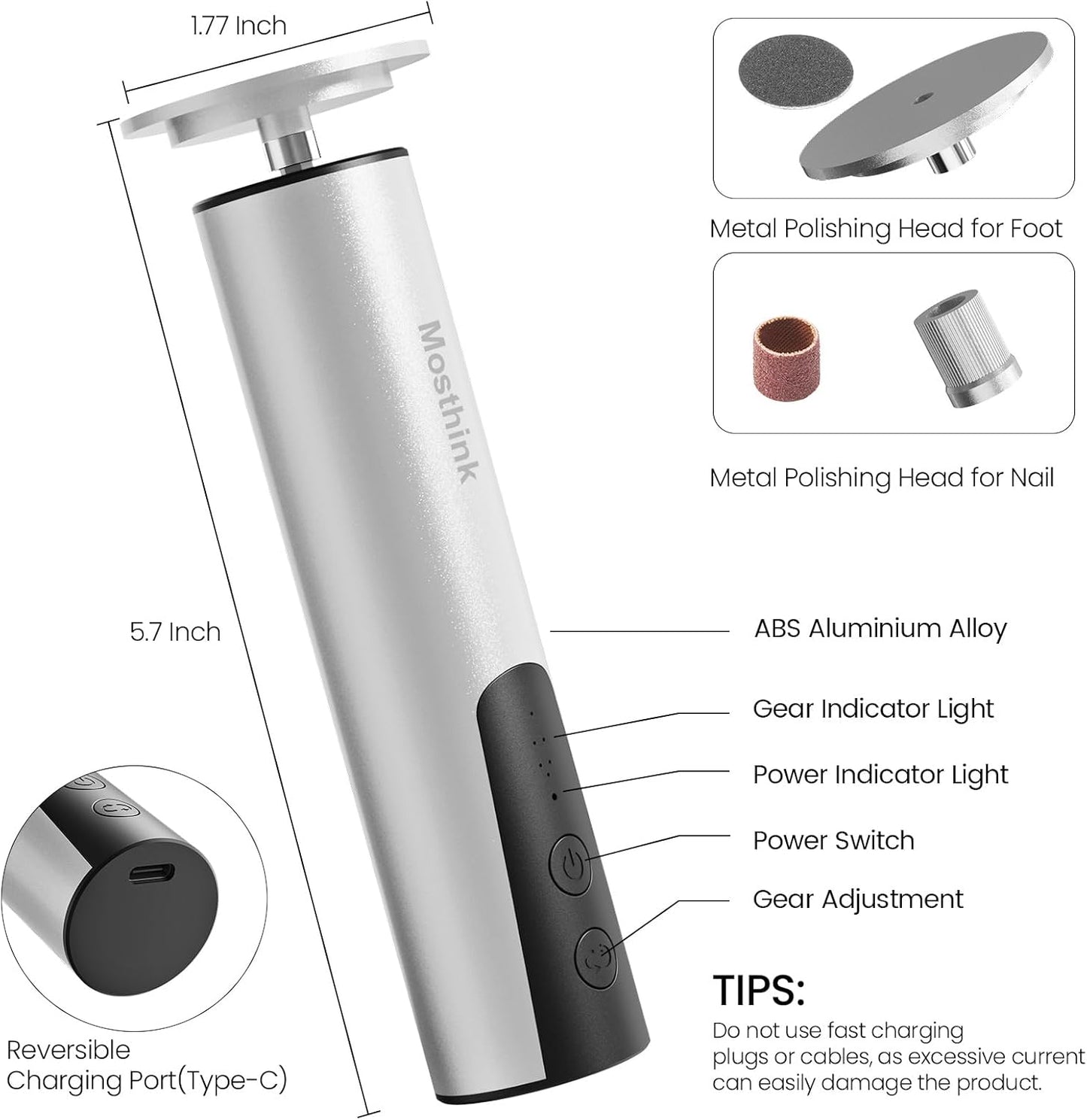 Electric Foot Callus Remover, 2 in 1 | 6 Speed Adjustable Foot File Nail Grinder with Sandpaper Disks, Professional Sander Pedicure Tool for Feet Dead Skin, Self Care Gifts for Women Mom Lover Friends