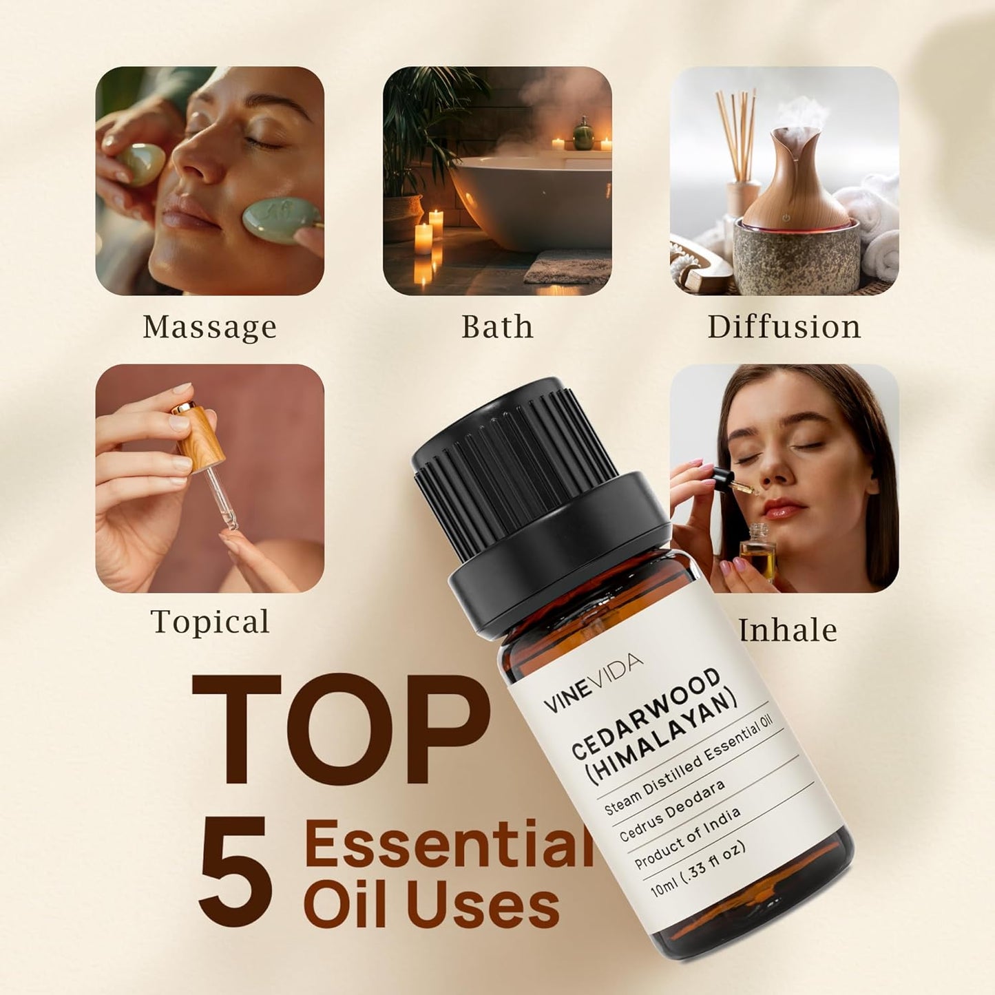 VINEVIDA Cedarwood Himalayan Essential Oil - Undiluted - 10ml Bottle - DIY Candle Scent and Soap Making