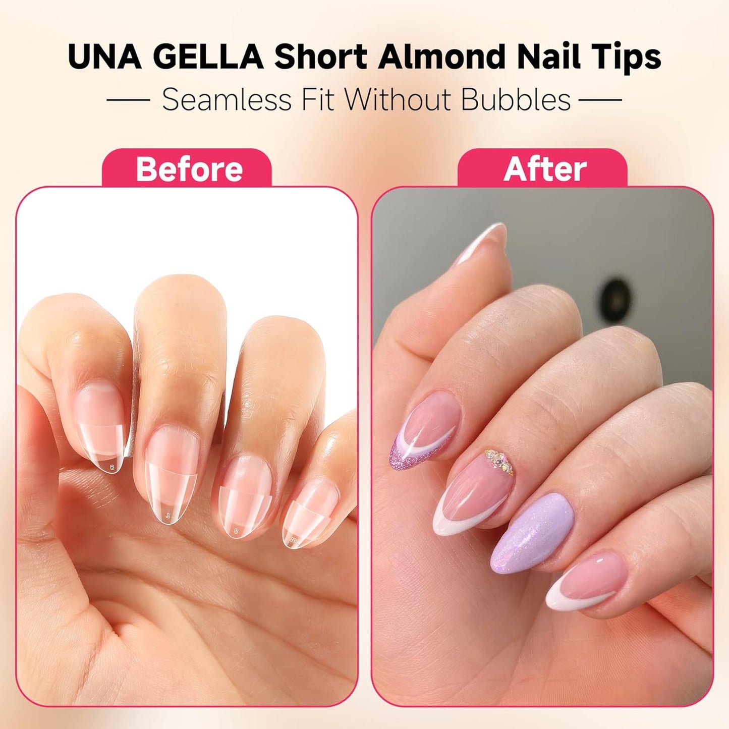 UNA GELLA Almond Gel Nail Tips Short: Half Cover Almond Shape Nail Tips Matte 216pcs Clear Gelly Tips for Saving Nail Extension DIY Nail Art, Self-handle 12Sizes