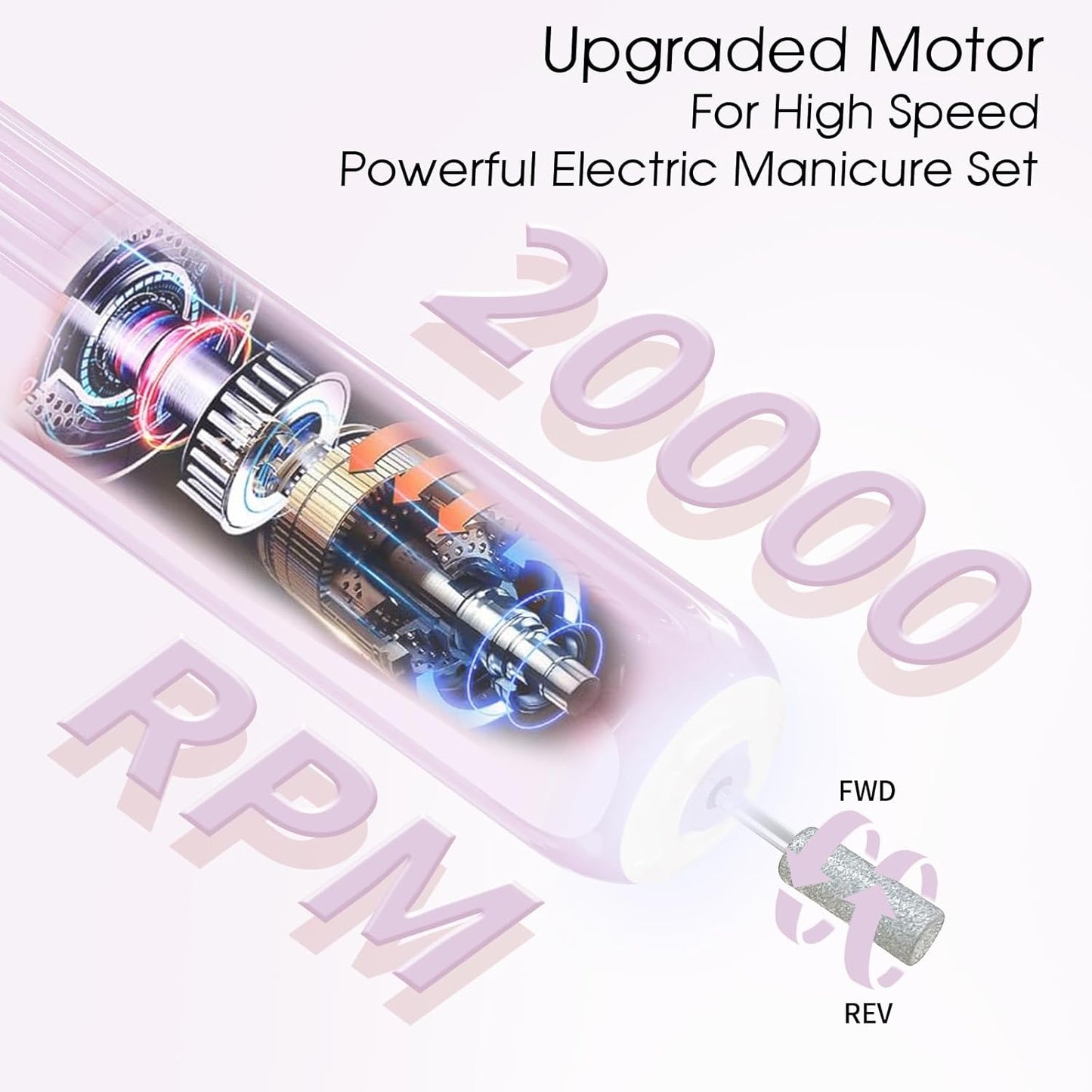 Professional Manicure Pedicure Kit -360° Light, Rechargeable Electric Nail Drill, Cordless Electric Nail File Set, 3 Speeds Hand Foot Care Nail Drill for Thick Nail Toenail Cuticle