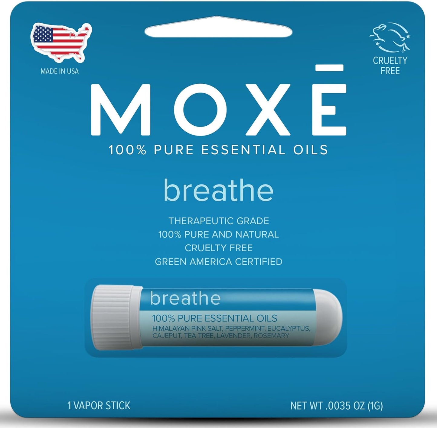 MOXE Breathe | Himalayan Salt Inhaler | Help Clear Congestion, Boost Focus and Improve Breathing | Natural Aromatherapy | Peppermint, Lavender and Tee Tree Essential Oil (1 Pack)