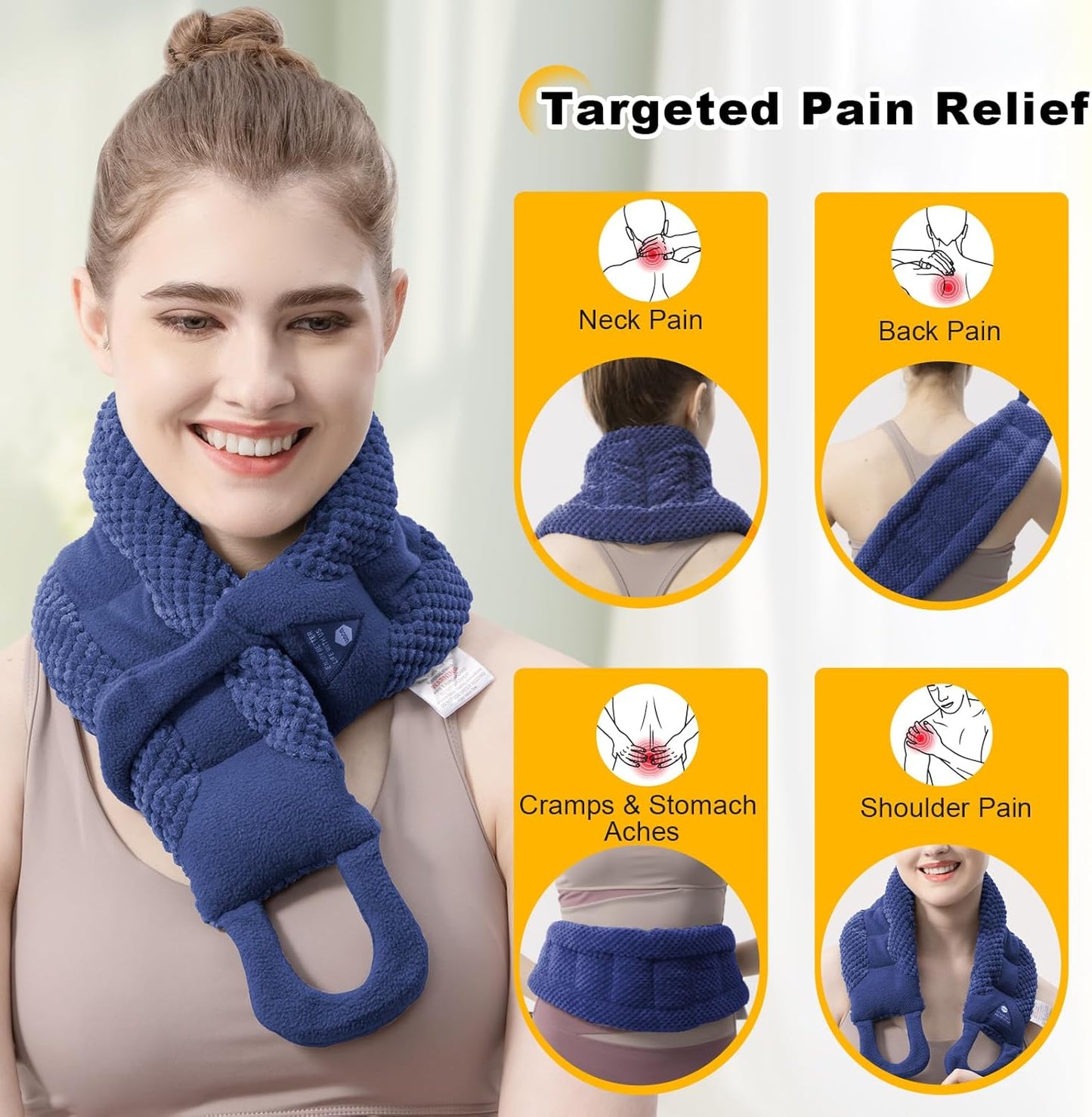 UNCN Long Heating pad for Neck and Shoulders Back 33 * 5.9" microwavable Large Moist Heat Pack Warm hot Compress Neck wrap Weighted Bag Massage Reusable Herbal Nature Calming Portable