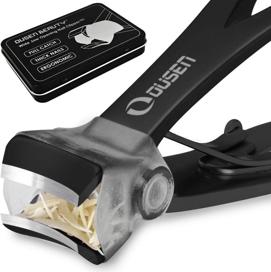 Nail Clippers with Full Catcher, Professional Anti Splash Nail Clipper for Men & Women, Wide Jaw Toenail Clippers for Seniors Thick Nails, Adult Toe Nail Clipper Fingernail Cutter Catch All Clippings