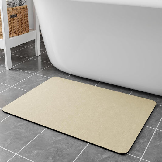 Bath Mat Rugs 24x17 - Diatomaceous Earth Bath Mat Quick Dry Absorbing Bathroom Rugs Rubber Non Slip Thin Bathroom Mat Fit Under Door, Bath Mats for Bathroom Floor, Tub and Shower, Sink, Beige