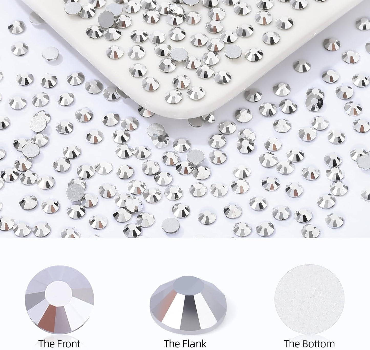 Silver Flatback Rhinestones, Glass Rhinestones for Nail Art and Craft, Glue Fix, Loose Crystal Gemstones(Silver, SS20, 2880pcs, 4.6-4.8mm)