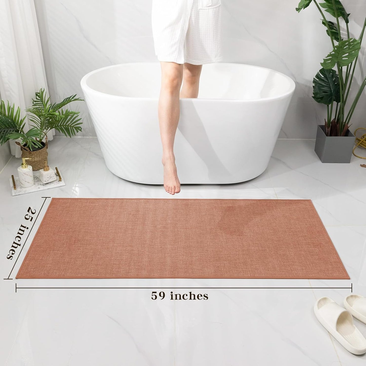 chakme Bathroom Rugs Mat 59x24, Ultra Thin Non Slip Bath Mat Large Quick Dry Absorbent Bath Mat for Bathroom, (Dark Pink, 59"x24")