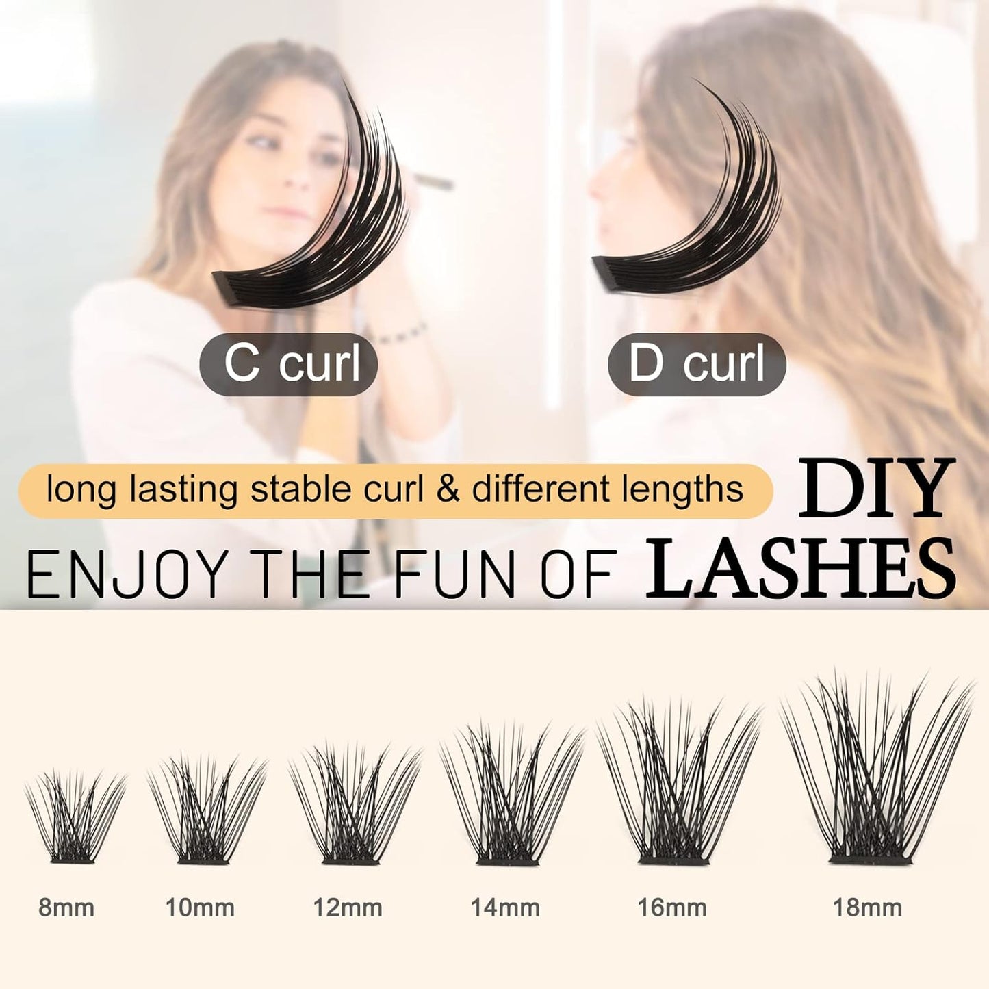 QUEWEL Cluster Lashes 72 Pcs Wide Stem Individual Lashes C/D Curl 8-18mm Length DIY Eyelash Extension False Eyelashes Natural&Mega Styles Soft for Personal Makeup Use at Home (Mega-C-18)