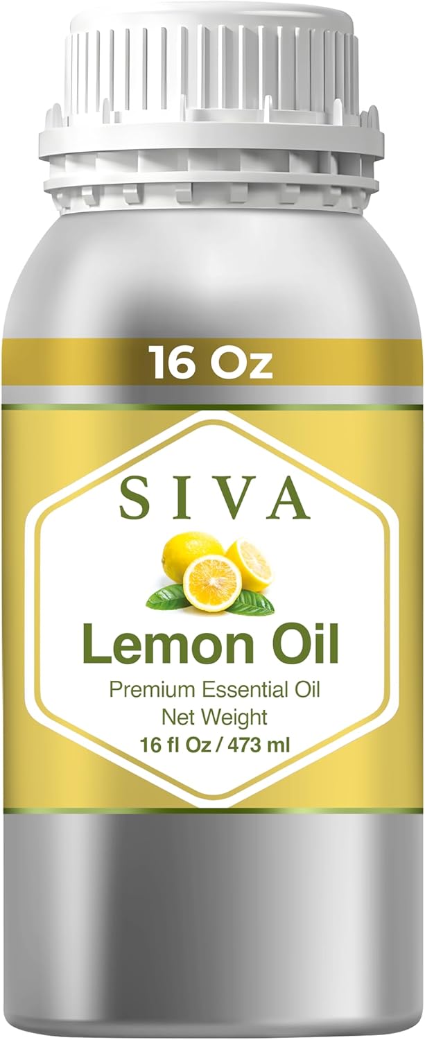 Siva Lemon Essential Oil - 16 Fl Oz – Natural Lemon Oil - for Diffuser, Face, Skin Care, Aromatherapy, Hair Care, Scalp and Body Massage