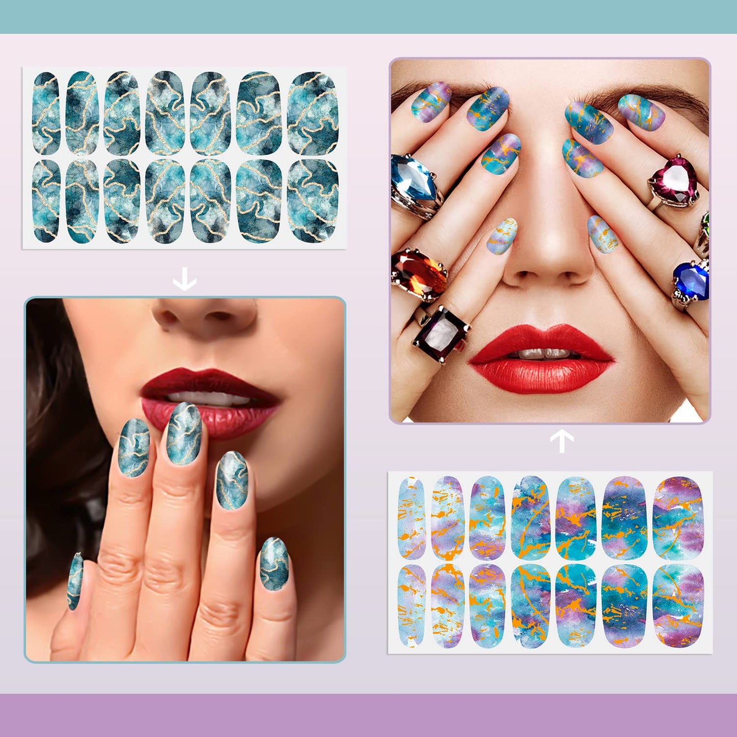 SILPECWEE 16 Sheets Nail Polish Stickers Full Nail Wraps Marble Nail Polish Strips Self Adhesive Gel Nail Strips Fingernails Sticker Nails for Women with 1pc File (Fancy Style)