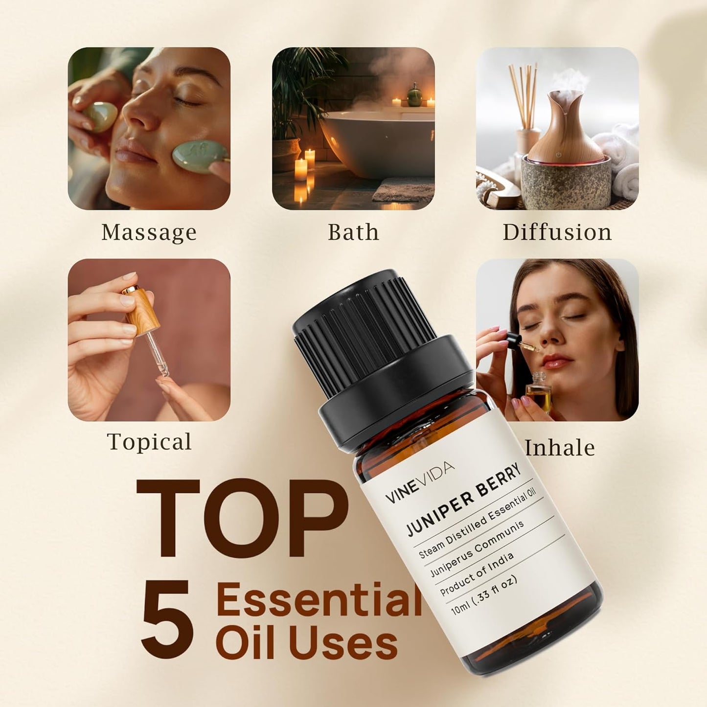 VINEVIDA Juniper Berry Essential Oil 10 mL - Undiluted Candle Scent DIY Scents for Candlemaking Soap Making Safe Skin,4OZV-OBP-JUN-IND-10ML