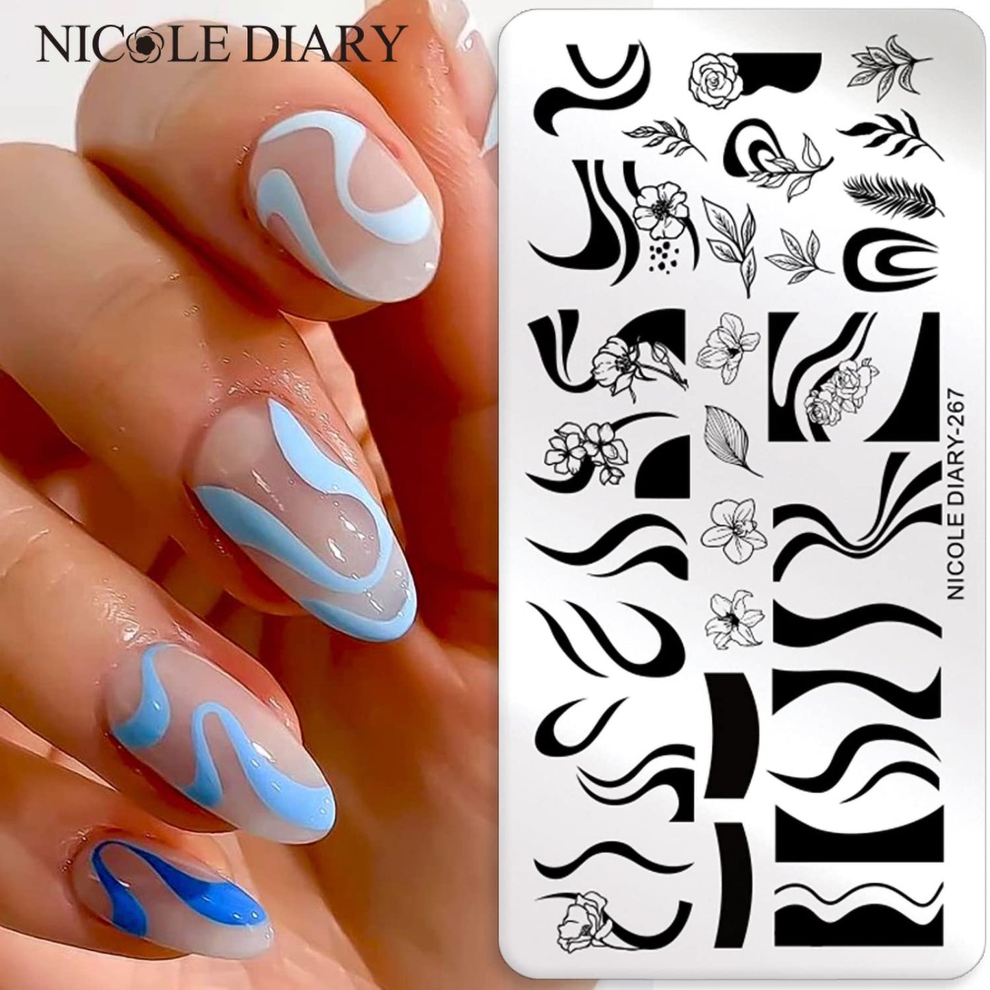 Nail Stamping Plates French Wavy Striped Tip Leaf Nail Stamp Templates Stainless Polish Gel Template Nail Design Stencil Tools （1 Pcs）