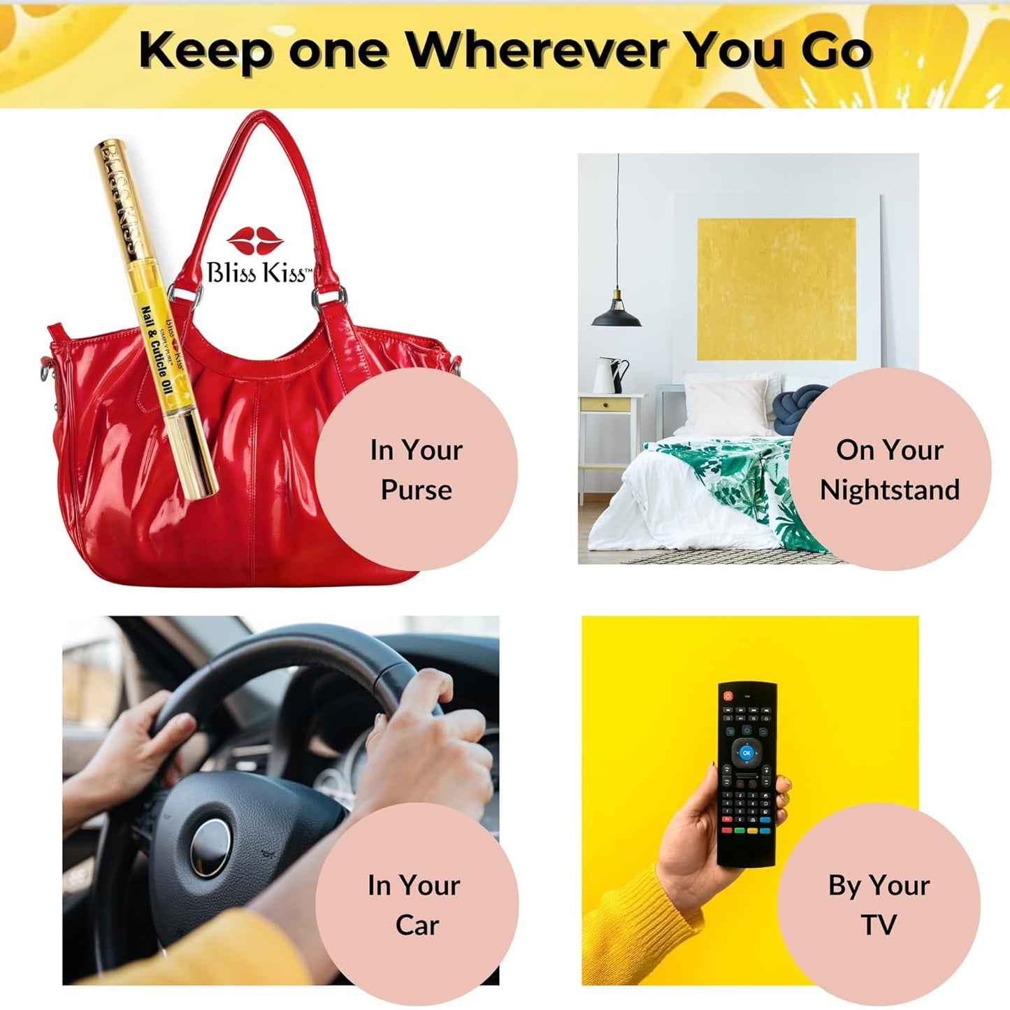 Bliss Kiss | Crisp Fragrance 4 Nail Oil Cuticle Pens w/Vitamin E & Jojoba⏤Nail Strengthener Nail Growth Treatment for Brittle Peeling Breaking Thin Nails