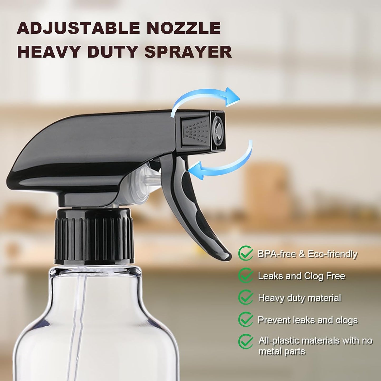 Spray Bottles Plastic Spray Bottle for Hair Mist/Stream Heavy Duty Empty Spray Bottles for Cleaning Solutions, Plants, Cooking (16.9oz-BlackClear)