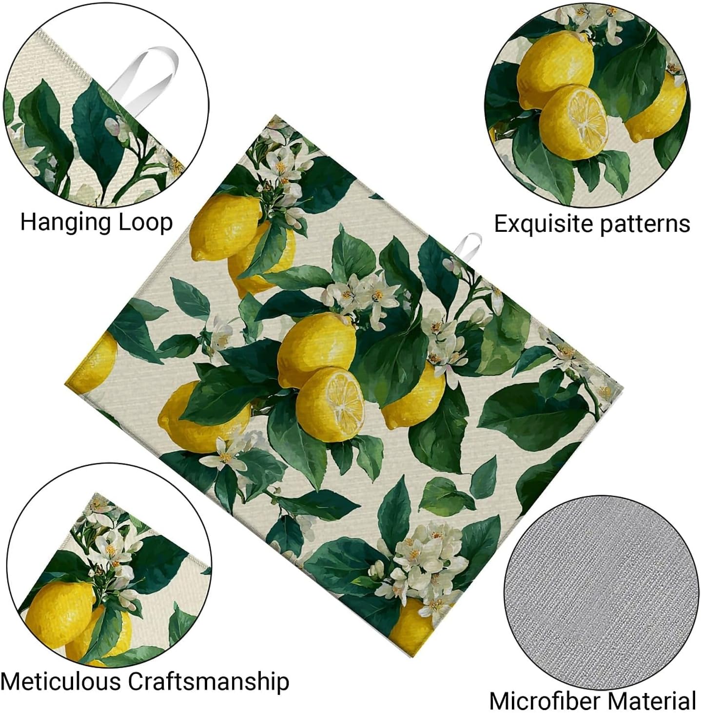 Dish Drying Mat For Kitchen Counter, Lemon Microfiber Absorbent Dish Drainer Rack Pad Reusable Large 18x24in Drying Mat