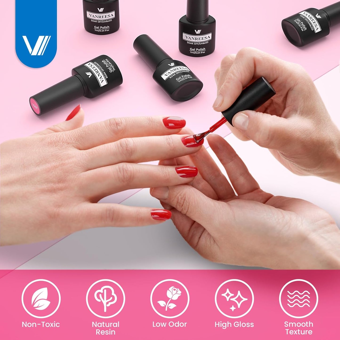 VANREESA 24 Pcs Gel Nail Polish Set, 21 Colors Gel Polish with Base Coat Glossy & Matte Top Coat Pink Red Orange Yellow Green Blue Purple brown Gel Polish Kit Nail Kit Gifts for Women