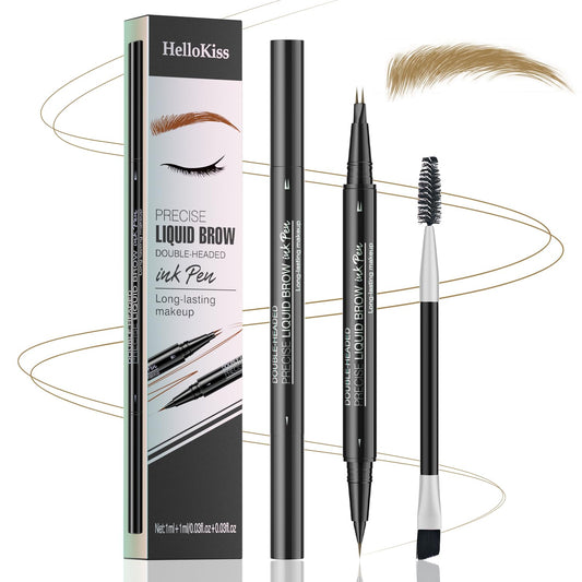 Eyebrow Pencil, Eyebrow Pen with Double-Brush Tip 2-in-1 Eyeliner Dual-Ended Microblading Long Lasting Waterproof Hair-Like Brow Pencil with Eyebrow Brush (Light Brown)