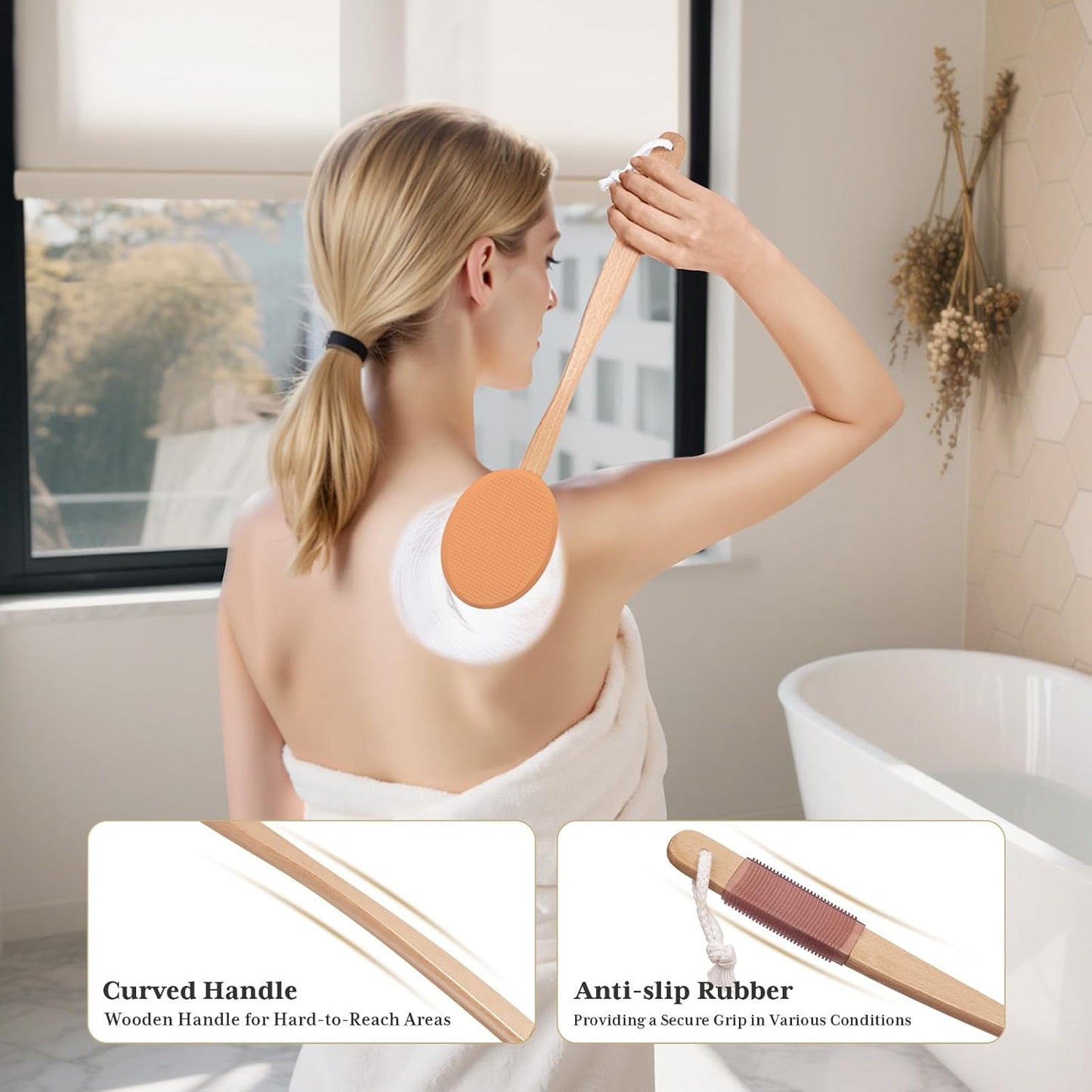 AmazerBath Lotion Applicator for Back, Feet, 4 Replaceable Pads with Long Handle, Back Sunscreen Applicator for Kids, Elderly, Women, Apply Cream Medicine Skin Cream Moisturizer Tanner, Orange