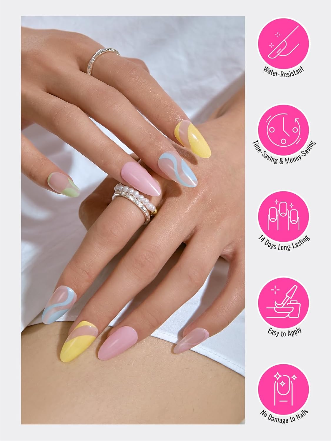 Semi Cured Gel Nail Strips, 30 pcs Gel Nail Stikers, Gel Nail Wraps Semi Cured, Salon-Quality, 2 Weeks Long Lasting