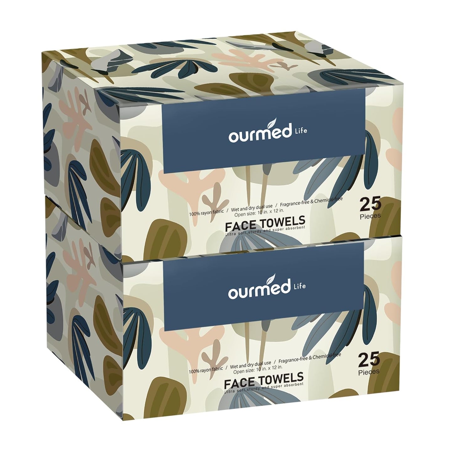 Ourmed Life Face Towels, Disposable Biodegradable Facial Towels for Sensitive Skin, Lint- free Face Wipes for Washing Face, Skincare and Makeup Remover, Dry Wipes, 10"×12" Extra Large, 50 Count