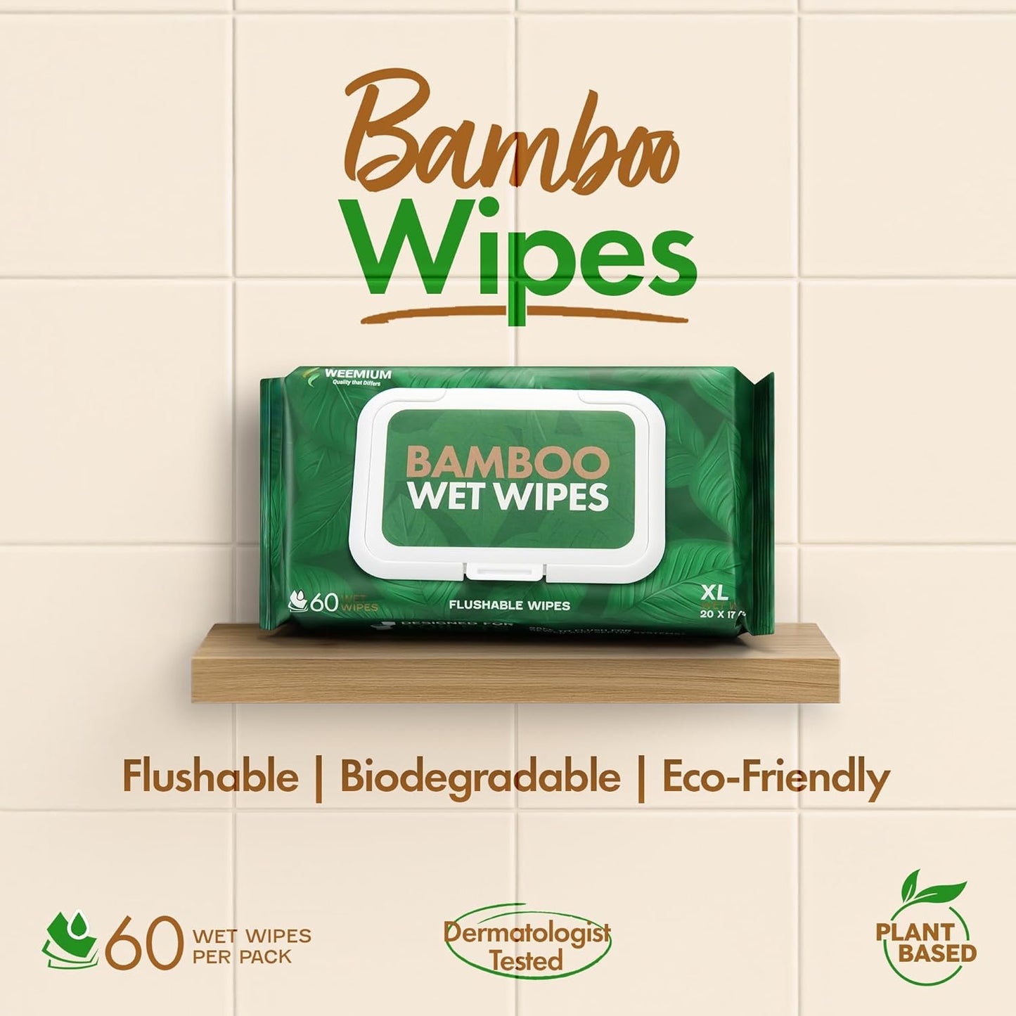 Bamboo Wipes – Pack of 4 (240 XL Flushable Wipes) – Organic, Tree-Free, FSC Certified & Septic Safe – 99% Water, Unscented & Sensitive Skin Safe – Biodegradable, Compostable & Eco Friendly