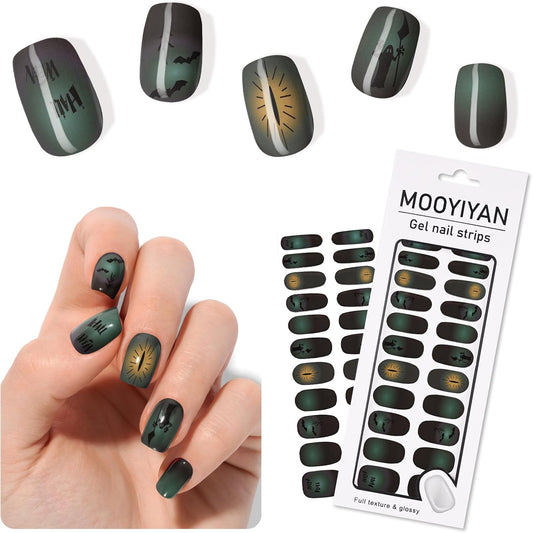 Gloss Nail Strips|Uv Free|22 Pcs,Gel Nail Stickers|Long Lasting Two Weeks and Easy to Apply&Remove|Dark Halloween