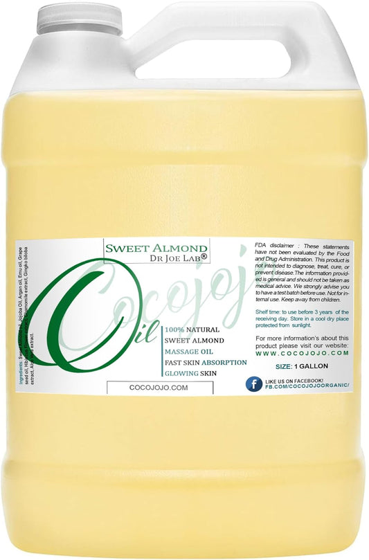 Sweet Almond Massage Oil - Cocojojo, 1 Gallon (128 oz), Almond, Jojoba, Emu, Argan - Natural Carrier Oil Blend for Massage Therapy, Aromatherapy, Moisturizer, Essential Oils,