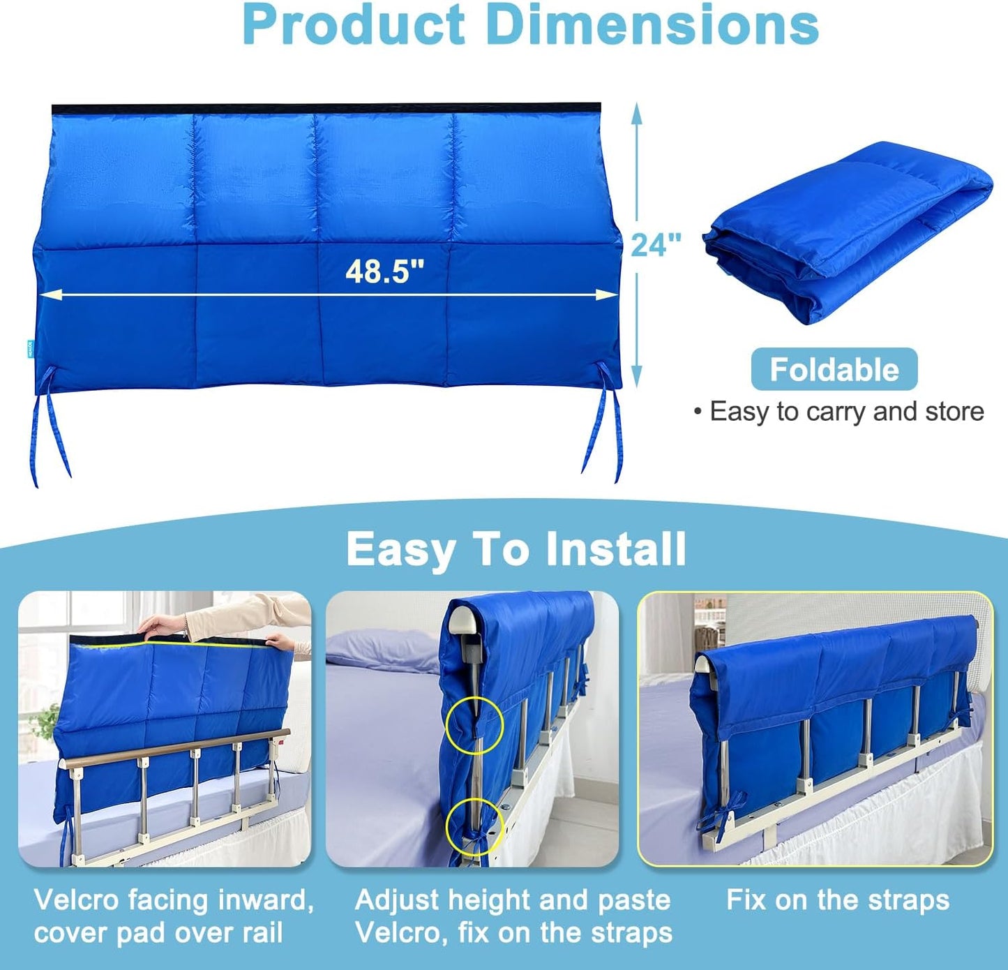 Bed Rail Covers for Hospital Bed Bumper Pads Medical Foam Padding Bumpers Bedside Pad for Elderly Adults Seniors Bed Side Protection Safety Rail Guard Bedrail Bumper(48"x12")
