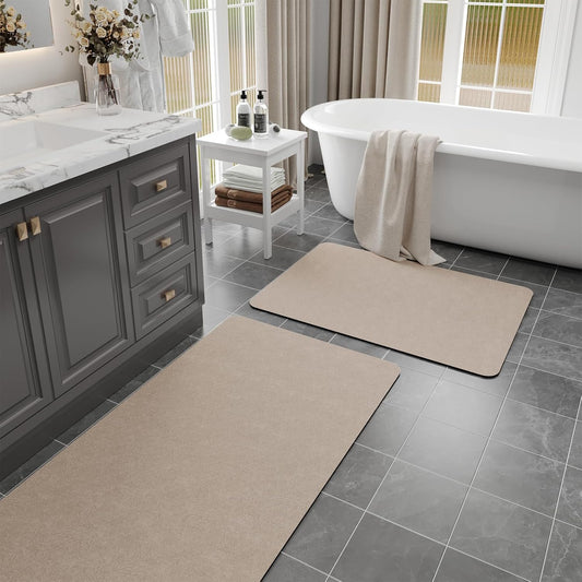Bathroom Mat Rugs Sets 2 Piece - Quick Dry Super Absorbent Bath Mat for Bathroom Diatomaceous Earth Bathroom Rugs with Rubber Backing Non-Slip Bath Mat Rugs for Shower Floor, 47x17 + 24x17, Taupe
