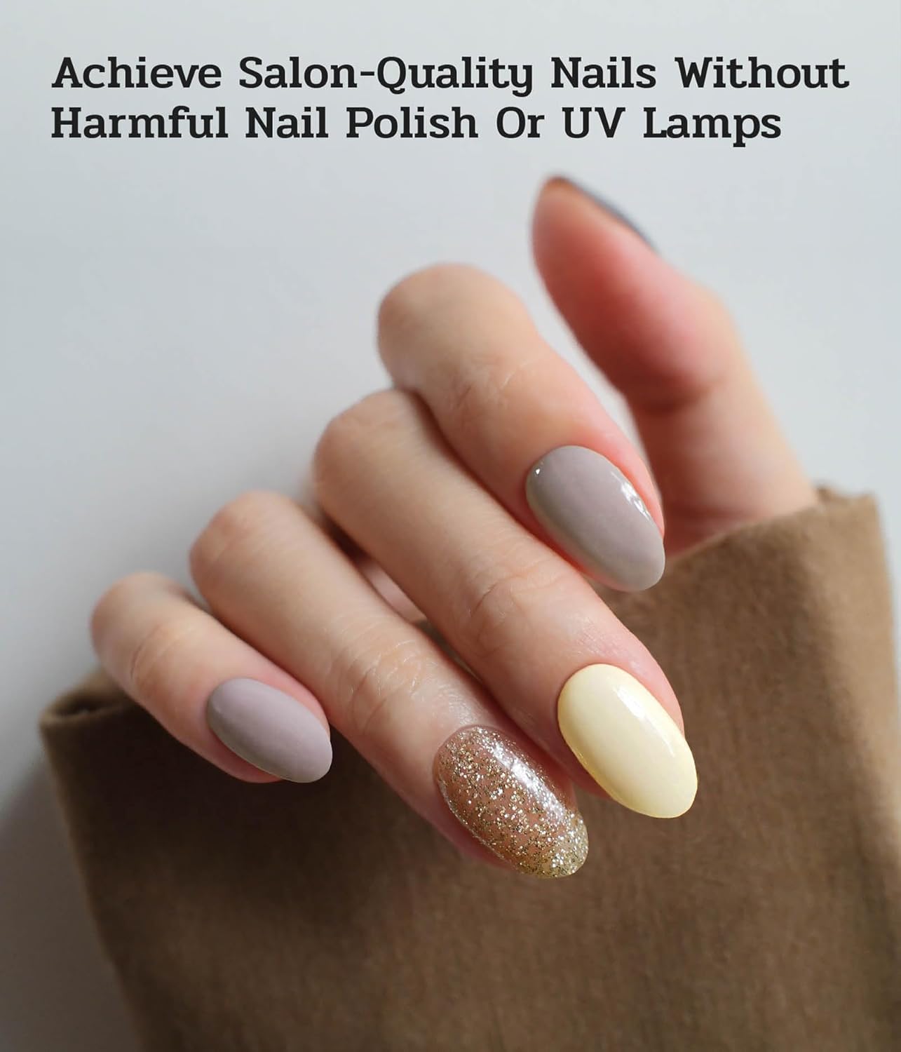 Nail Polish Strips - 22 Pcs Salon Quality Gel Nail Stickers - Long Lasting Wraps (Sparrow Brown&Yellow)