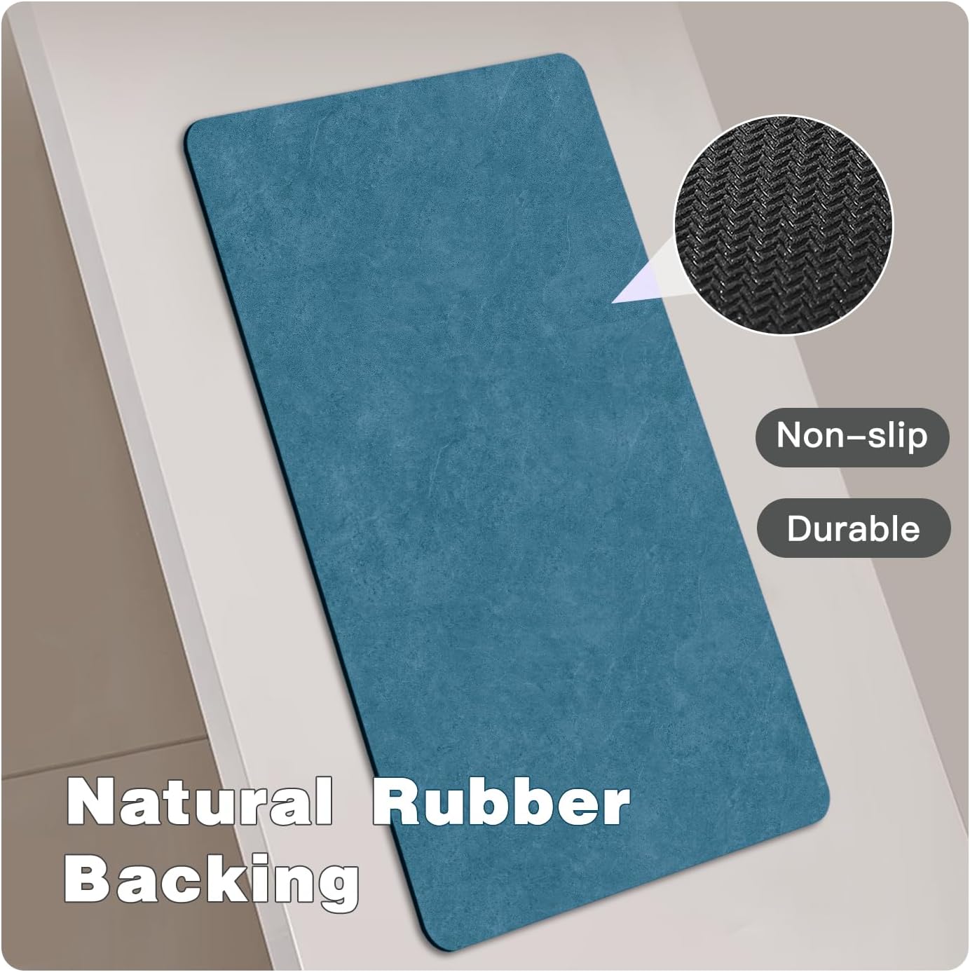 Bathroom Mat Quick Dry, Bathroom Rugs Non Slip Washable Thin Absorbent Bath Mat Fits Under Door Bathroom Floor Mat Perfect for Bath, Shower, or Sink 24"x48" Denim Blue