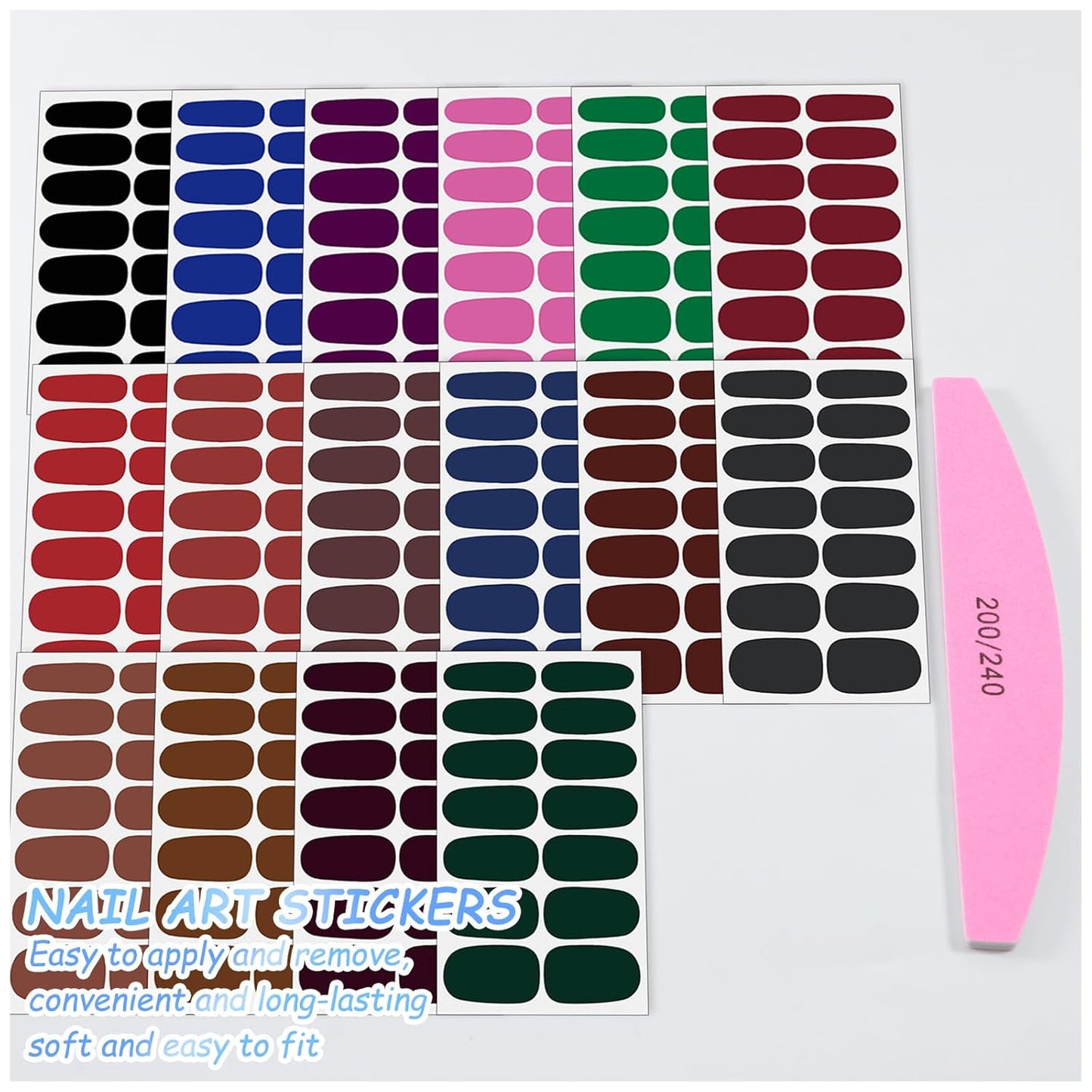 SILPECWEE Gel Nail Stickers (16 Sheets, Dark Solid Color), Full Nail Wraps for Women Self Adhesive Nail Polish Strips Gel Strips Fingernail Stickers Manicure Decoration with File